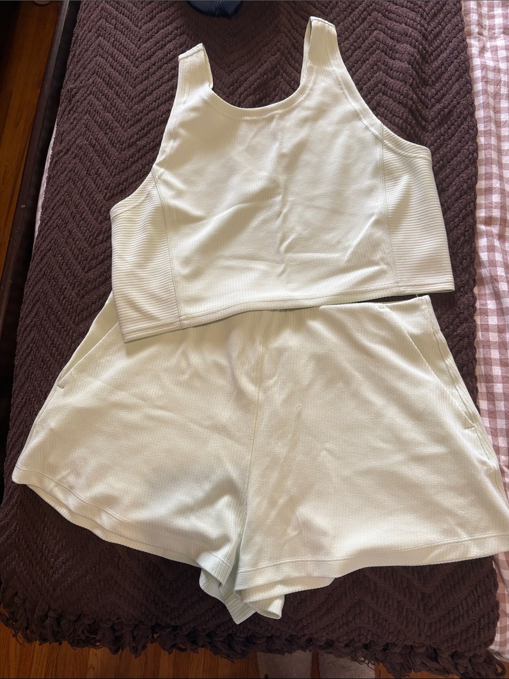 lululemon Pale Mint High-Waist Ribbed Shorts & Crop Tank Set